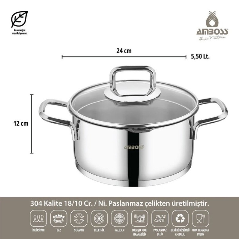 AMBOSS STRANIER 8 PARÇA SÜZGEÇLİ ÇELİK TENCERE SETİ DIA 6572
