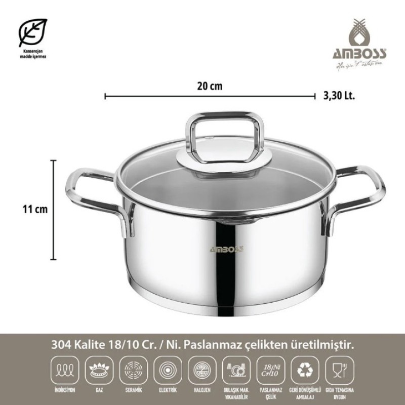 AMBOSS STRANIER 8 PARÇA SÜZGEÇLİ ÇELİK TENCERE SETİ DIA 6572