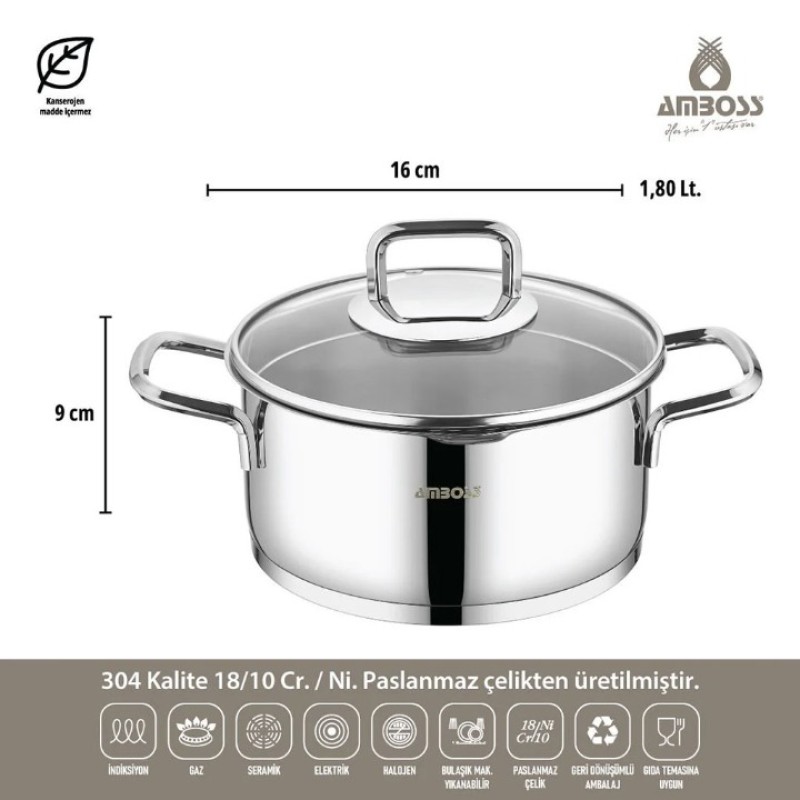 AMBOSS STRANIER 8 PARÇA SÜZGEÇLİ ÇELİK TENCERE SETİ DIA 6572