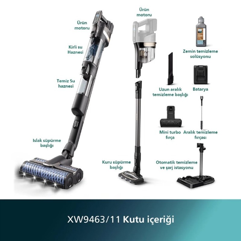 PHILIPS AQUA TRIO ŞARJLI DİKEY SÜPÜRGE XW9463 11