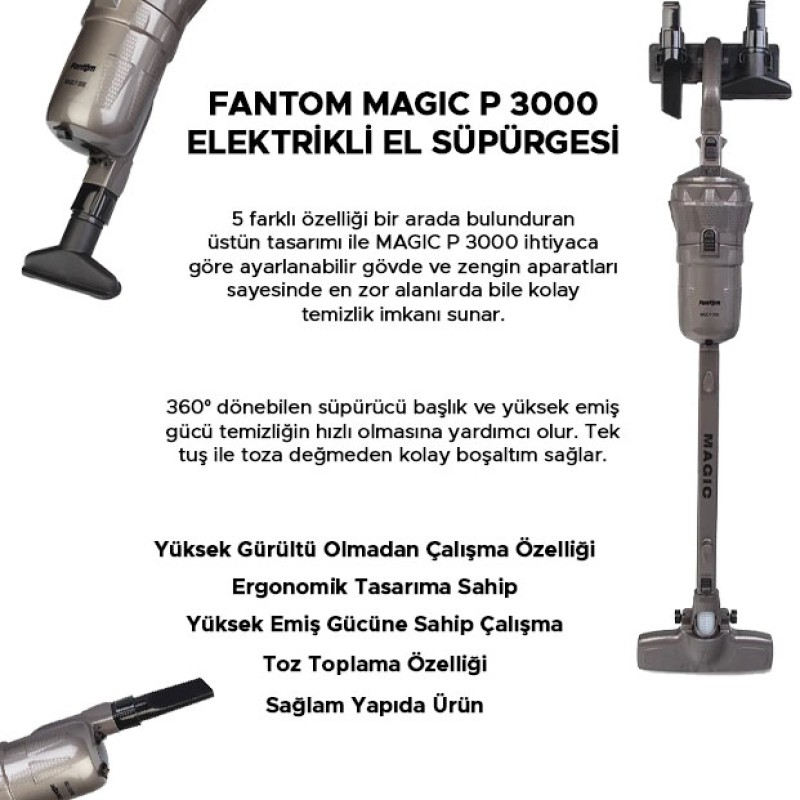 FANTOM MAGIC ELEKTRİKLİ EL SÜPÜRGESİ P 3000