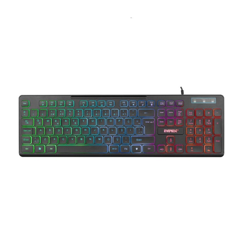 EVEREST SLEEK USB GÖKKUŞAĞI AYDINLATMALI OYUNCU KLAVYESİ KB 120